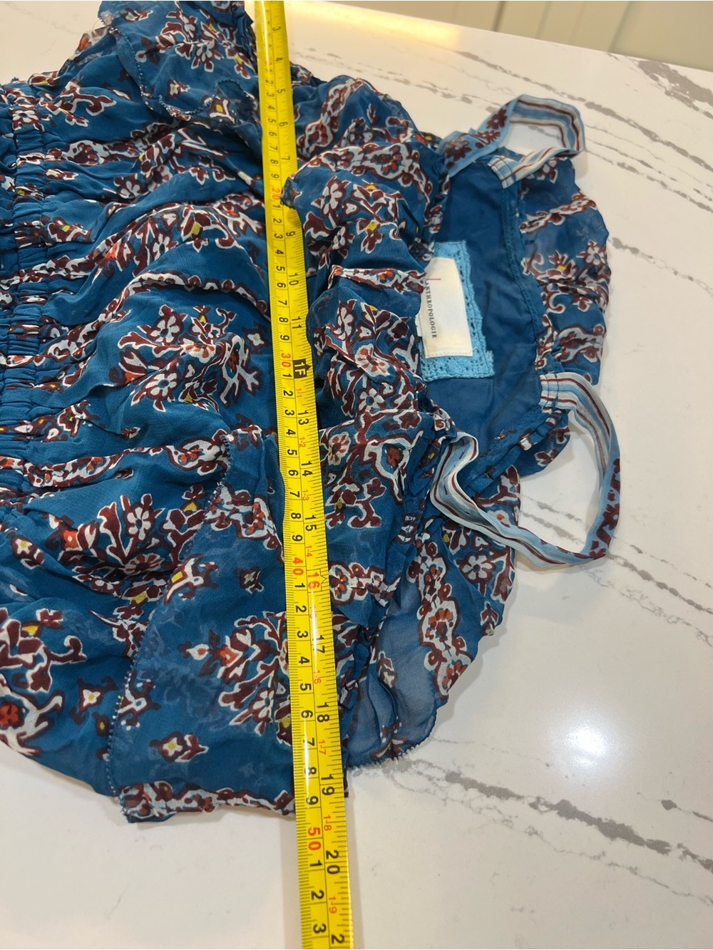 Anthropologie Ruffled Blue Floral Printed Dress Bohemian Style Women’s size S - Picture 12 of 16